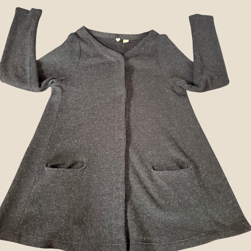 Moth Anthropologie Cardigan Women Medium Gray Minimalist Wool Blend A-Line Snap